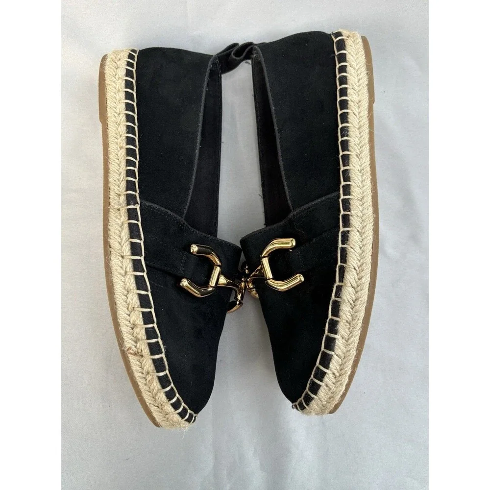 Zara Black Swede  Espadrille Flats with Gold Buckle 39